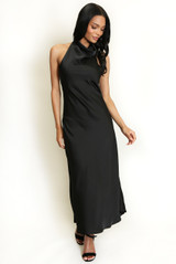 Satin Cowl Neck Midi Dress 