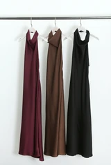 Satin Cowl Neck Midi Dress 