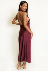 Satin Cowl Neck Midi Dress 