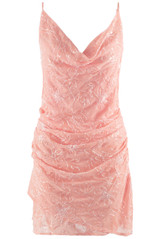 Cowl Neck Floral Beaded Mini Dress