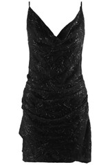Cowl Neck Floral Beaded Mini Dress