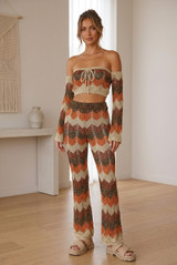 Zig Zag Crochet Knit Crop Top and Trouser Set