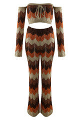 Zig Zag Crochet Knit Crop Top and Trouser Set