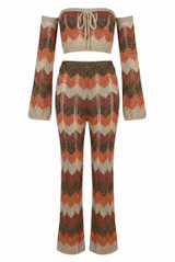 Zig Zag Crochet Knit Crop Top and Trouser Set