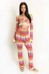 Zig Zag Crochet Knit Crop Top and Trouser Set