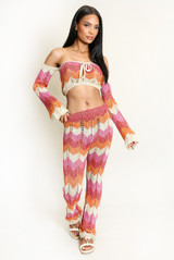 Zig Zag Crochet Knit Crop Top and Trouser Set