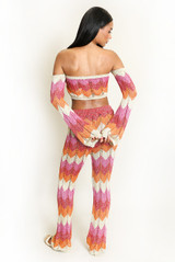 Zig Zag Crochet Knit Crop Top and Trouser Set