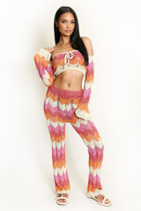 Zig Zag Crochet Knit Crop Top and Trouser Set