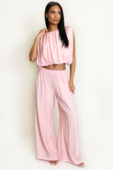Balloon Hem Crop Top and Trouser Set