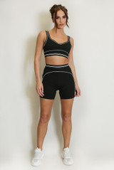 Contrast Piping Sports Bra And Shorts Set - New Ratio