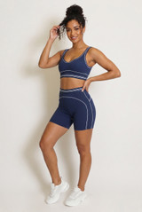Contrast Piping Sports Bra And Shorts Set - New Ratio
