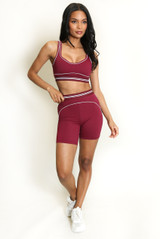 Contrast Piping Sports Bra And Shorts Set - New Ratio