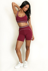 Contrast Piping Sports Bra And Shorts Set - New Ratio