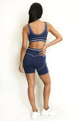 Contrast Piping Sports Bra And Shorts Set - New Ratio
