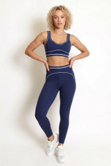 Contrast Piping Sports Bra And Legging Set - New Ratio