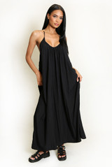 Crinkle Beaded Halter Maxi Dress