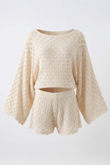 Sheer Lace Oversized Long Sleeve Top And Shorts Set