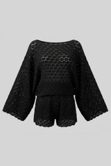 Sheer Lace Oversized Long Sleeve Top And Shorts Set