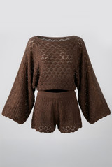 Sheer Lace Oversized Long Sleeve Top And Shorts Set