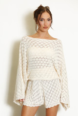 Sheer Lace Oversized Long Sleeve Top And Shorts Set