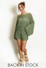 Sheer Lace Oversized Long Sleeve Top And Shorts Set