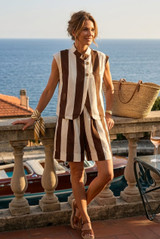 Striped Asymmetric Waistcoat and Shorts Set