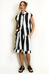 Striped Asymmetric Waistcoat and Shorts Set