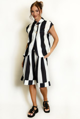 Striped Asymmetric Waistcoat and Shorts Set