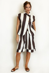 Striped Asymmetric Waistcoat and Shorts Set