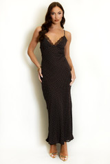 Polka Dots Lace Trim Maxi Dress