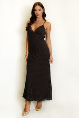 Polka Dots Lace Trim Maxi Dress