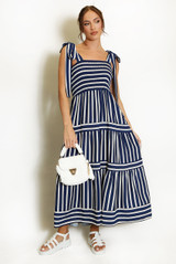 Striped Shirred Maxi Dress(PRE ORDER)