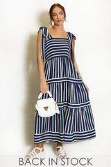 Striped Shirred Maxi Dress
