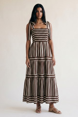 Striped Shirred Maxi Dress