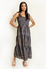 Striped Shirred Maxi Dress