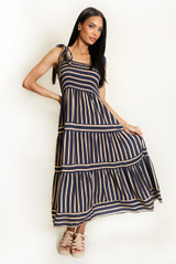 Striped Shirred Maxi Dress