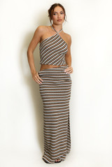 Striped Halter Top and Midi Skirt Set