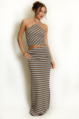 Striped Halter Top and Midi Skirt Set