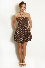 Shirred Halterneck Polka Dots Playsuit