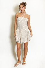 Shirred Halterneck Polka Dots Playsuit