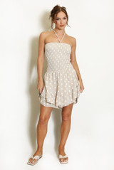 Shirred Halterneck Polka Dots Playsuit
