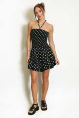 Shirred Halterneck Polka Dots Playsuit
