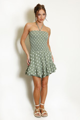 Shirred Halterneck Polka Dots Playsuit