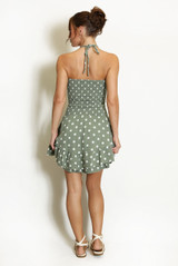 Shirred Halterneck Polka Dots Playsuit