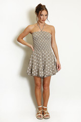 Shirred Halterneck Polka Dots Playsuit