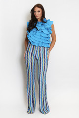 Zig Zag Wavy Crop Top And Trouser Set