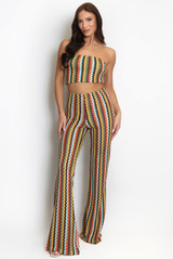 Zig Zag Wavy Crop Top And Trouser Set