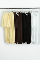 Balloon Hem Blouse and Trousers Set