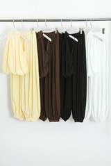 Balloon Hem Blouse and Trousers Set