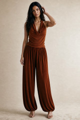 Cowl Halterneck Top and Pleated Balloon Trousers
